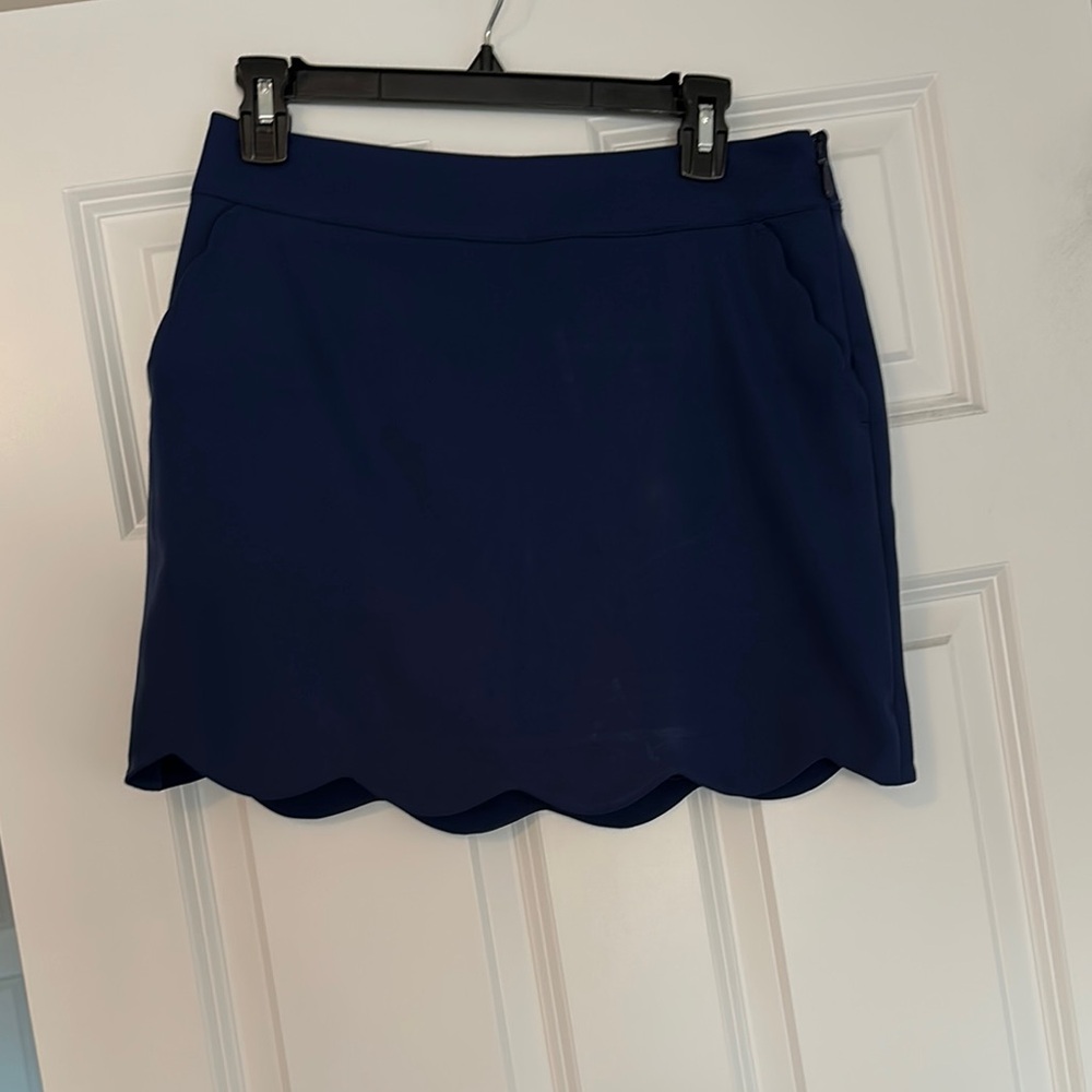 Navy Blue Scalloped Hem Skirt